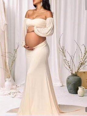Cream Off-Shoulder Maternity Maxi Skirt Set